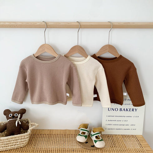 Infant Pineapple Wear Waffle Crewneck Long Sleeve Solid Color Top